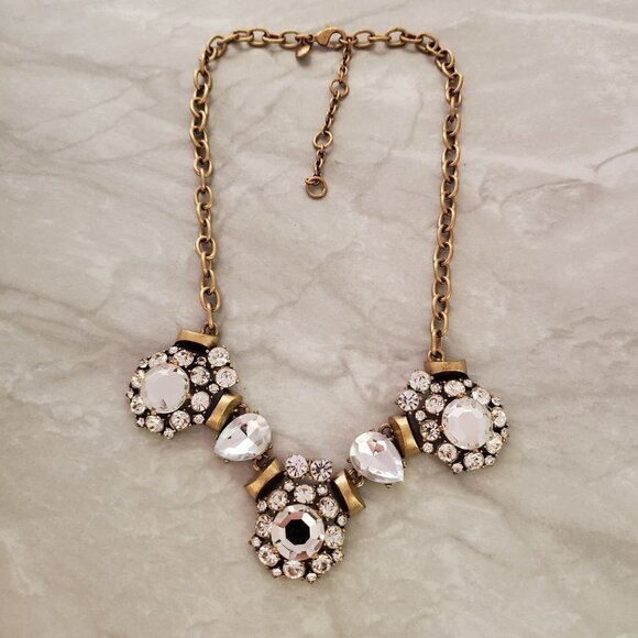 💖 J.Crew Classic Rhinestones Crystal Cluster Antique Statement Necklace 💖 - Picture 1 of 14
